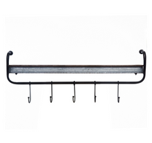 Load image into Gallery viewer, Rustic Galvanized metal wall shelf with hooks.