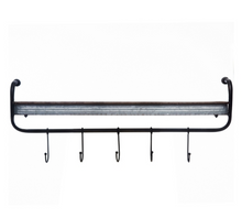 Load image into Gallery viewer, Rustic Galvanized metal wall shelf with hooks.