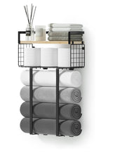 Load image into Gallery viewer, Towel Racks for Bathroom, Metal Towel Holder with Storage Basket,Wall Towel Rack for Rolled Towels, Towel Storage for Small Bathroom,Bathroom Shelves.