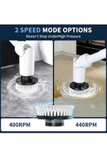 Load image into Gallery viewer, Electric Spin Scrubber - Cordless Cleaning Brush with Digital Display, 2 Speeds, 8 Brush Heads, IPX7 Waterproof, Adjustable Long Handle for Bathroom, Tub, Tile, Shower, and Car