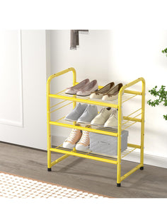 Sturdy Shoe Rack Shelf for Closet Metal Stackable Narrow Shoe Organizer, Heavy Duty Small Storage Shelves, 3-Tier.