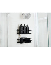 Load image into Gallery viewer, JVDE - Shower Caddy and Shower Dispenser Set - Pack of 2 Stainless Steel Shower Organizer and 3 Refillable Pump Bottle Dispenser - Black