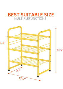 Sturdy Shoe Rack Shelf for Closet Metal Stackable Narrow Shoe Organizer, Heavy Duty Small Storage Shelves, 3-Tier.