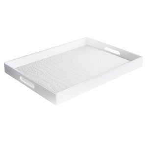 American Atelier Alligator Rectangle Serving Tray with Handles, 14x19, white