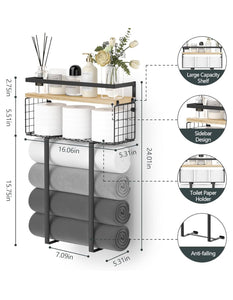 Towel Racks for Bathroom, Metal Towel Holder with Storage Basket,Wall Towel Rack for Rolled Towels, Towel Storage for Small Bathroom,Bathroom Shelves.