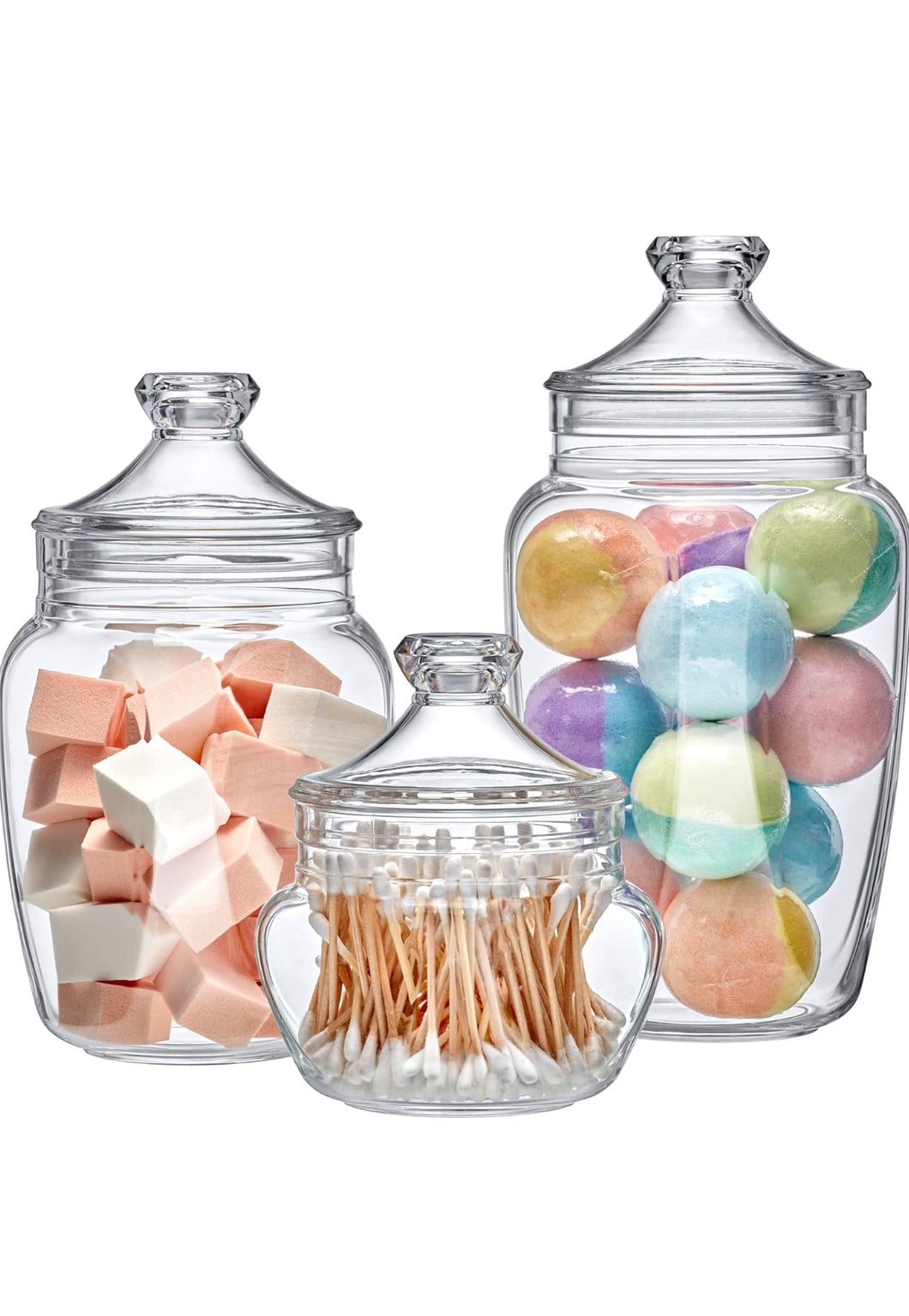 Acrylic Bathroom Canisters (3-Piece Set), Plastic Apothecary Jars