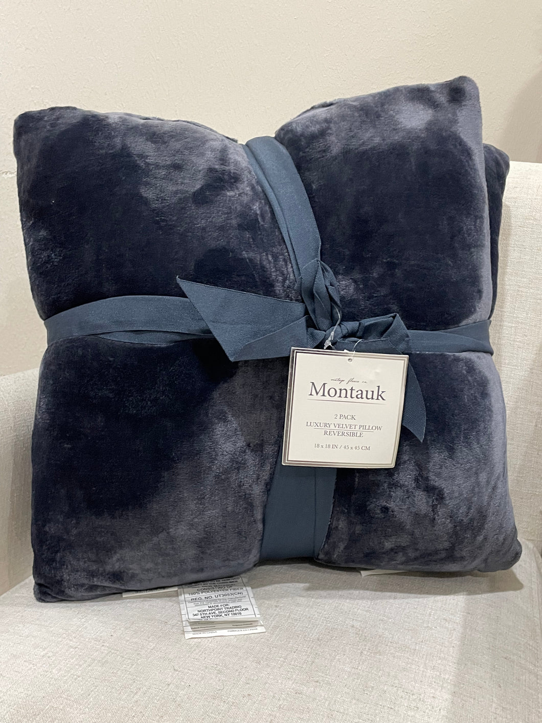 Montauk 2 pack luxury velvet pillow blue 18x18