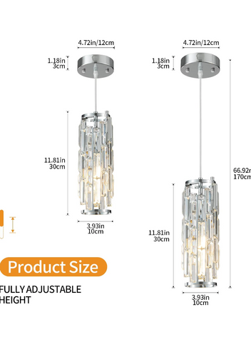LMQNINE Chrome Pendant Lights Kitchen Island Modern Pendant Light, Crystal Pendant Light Fixture Mini Pendant Light, Pendant Lighting for Kitchen Island Bedroom (Chrome 1-Pack)