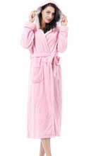 Load image into Gallery viewer, Women&#39;s Plush Fleece Long Robe with Hood, Warm Comfy Fluffy Bathrobe,Pink