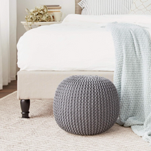 Load image into Gallery viewer, Round Knit Pouf - Hand Woven Cotton Dark Grey.