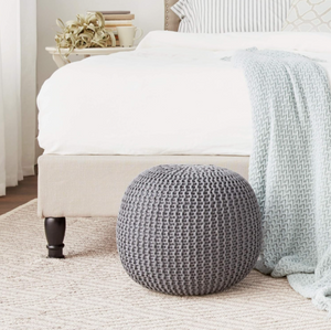 Round Knit Pouf - Hand Woven Cotton Dark Grey.