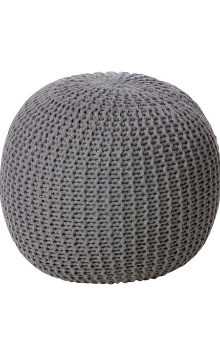 Round Knit Pouf - Hand Woven Cotton Dark Grey.