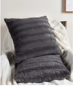 Reversible Faux Fur 2-Pack Decorative Pillow, 18" x 18" Grey