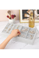 Load image into Gallery viewer, Fixwal Jewelry Tray, Set of 5 Jewelry Tray for Drawer, 14in Stackable Jewelry Organizer, Jewelry Storage for Earring, Necklace, Bracelet, Watch with Removable Divider, Grey