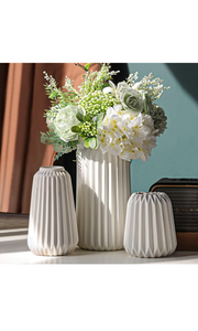 White Ceramic Vase -Set of 3 Boho for Modern Home Decor. (MB)