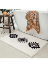 Load image into Gallery viewer, Set of 2 Boho Bathroom Rugs Black White Bath Mat Non Slip Moroccan Geometric Bath Rug Luxury Soft Absorbent Carpet for Bathroom.