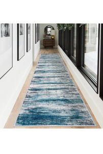 Abstract Hallway Runner Rug, 2.6x12 Washable Rug Runner Non-Slip Soft Striped Kitchen Runner Rugs, Print Distressed Teal Blue Carpet Runner for Entryway Bathroom Laundry Room Foyer