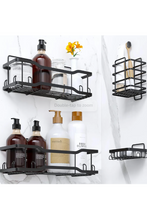 Load image into Gallery viewer, Shower Caddy Bathroom Shelves, The Athena Silken Black 4 Set, 40LB Capacity, Adhesive Tape - No Drill-Rustproof -Gorgeous Powder Coated 304 Stainless Steel Shower Organizer for kitchen and Home Decor