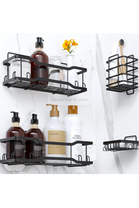 Shower Caddy Bathroom Shelves, The Athena Silken Black 4 Set, 40LB Capacity, Adhesive Tape - No Drill-Rustproof -Gorgeous Powder Coated 304 Stainless Steel Shower Organizer for kitchen and Home Decor