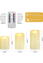 Load image into Gallery viewer, Flickering Flameless Candle Battery Operated Candle LED Pillar Candles with Remote Control and Timer for Romantic Ambiance and Home Decoration Set of 3