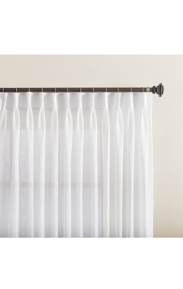 LANTIME Sheer Curtains 84 inches Long, White Semi Pinch Pleated Window Sheer Curtains  Set of 2