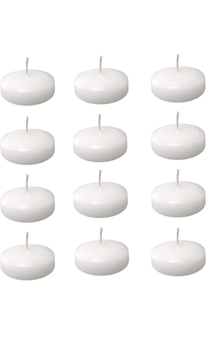 Floating Candles, 3 inch White Dripless Wax Burning Candles.