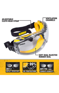 DEWALT DPG82-11C Concealer Clear Anti-Fog Dual Mold Safety Goggle, Clear Lens, 1 Pair