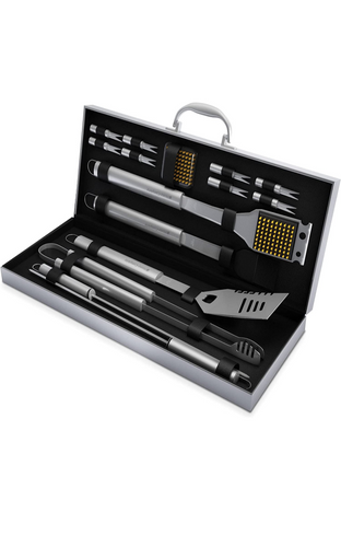 Home-Complete BBQ Accessories – 16PC Grill Set with Spatula, Tongs, Skewers, Case – Barbecue Tools for Father’s Day, Wedding, Anniversary, 16 pc, Silver
