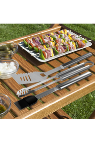 Home-Complete BBQ Accessories – 16PC Grill Set with Spatula, Tongs, Skewers, Case – Barbecue Tools for Father’s Day, Wedding, Anniversary, 16 pc, Silver