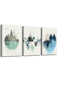 Abstract Mountain in Daytime Canvas Prints Wall Art Paintings Abstract Geometry Wall Artworks Pictures for Living Room Bedroom Decoration, 12x16 inch/piece, 3 Panels
