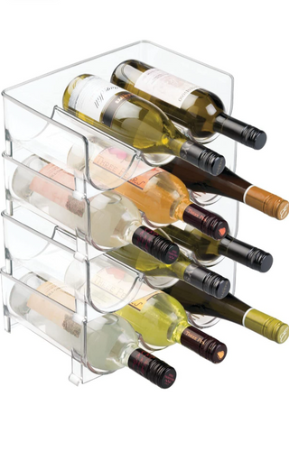 Stackable Plastic  12 Bottle Refrigerator Wine Rack - Kitchen Storage Organizer for Champagne, Wine or Water Bottles -