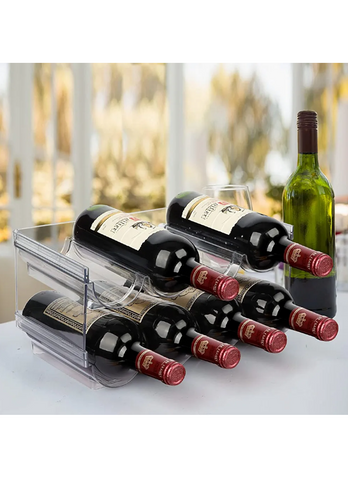 Stackable Plastic  6 Bottle Refrigerator Wine Rack - Kitchen Storage Organizer for Champagne, Wine or Water Bottles -