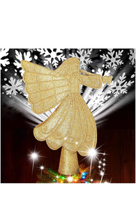 Christmas Tree Topper, Golden Angel Tree Topper with 3D Rotating White Snowflakes Projector, Glitter Lighted Tree Topper for Xmas Tree Topper, Christmas Decorations Gift