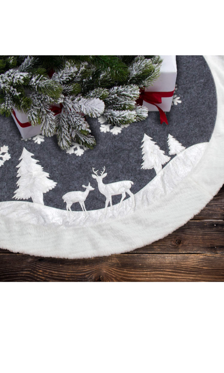7Felicity Christmas Tree Skirt, Fur Rustic White Xmas Tree Skirt,Snowy Christmas Trees Mat (36 inches, Two Deers)
