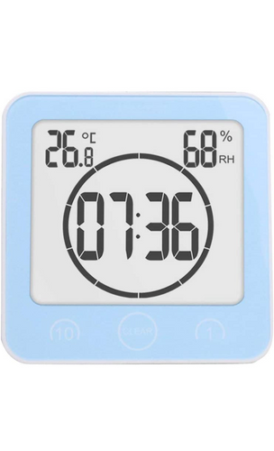 Waterproof Digital Clock, Bathroom Shower Clock Timer with Big LCD Display, Humidity Temperature Display, Wall Clock Timer for Bathroom Shower Makeup Cooking (Blue)