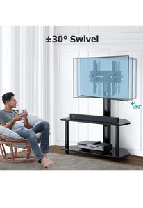 TV Floor Stand with Storage for 32-55 inch TVs, Swivel Corner TV Stand with Mount for Media, Glass Entertainment Center.