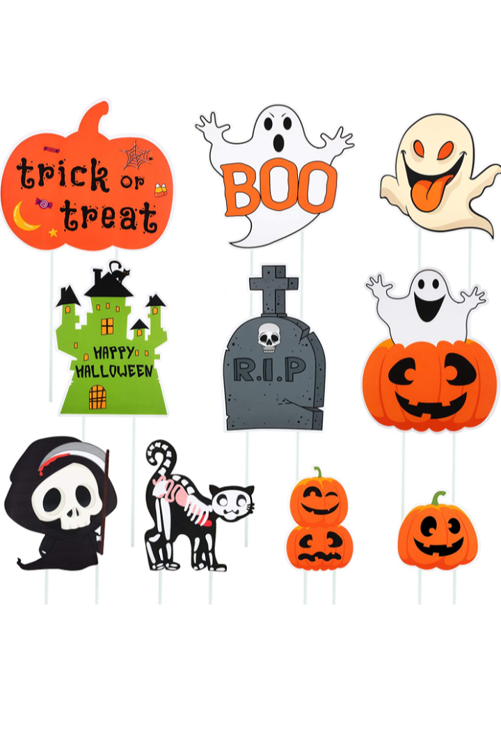 10 Pieces Halloween Yard Stake Halloween Yard Sign Pumpkins Ghost Yard Signs with Stakes for Halloween Outdoor Decoration
