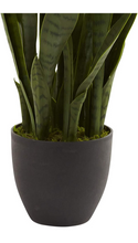 Load image into Gallery viewer, Nearly Natural sansevieria with black planter. (New)
