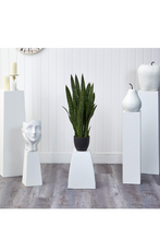 Load image into Gallery viewer, Nearly Natural sansevieria with black planter. (New)