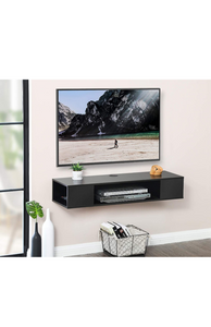 Floating TV stand shelf, wall mounted entertainment center media console component under tv, tv media console shelf with storage black.