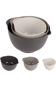 BoxedHome Classic Mixing Bowls with Pour Spout Set, BPA Free and Dishwasher Safe (Grey, Set of 3)