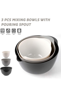 BoxedHome Classic Mixing Bowls with Pour Spout Set, BPA Free and Dishwasher Safe (Grey, Set of 3)
