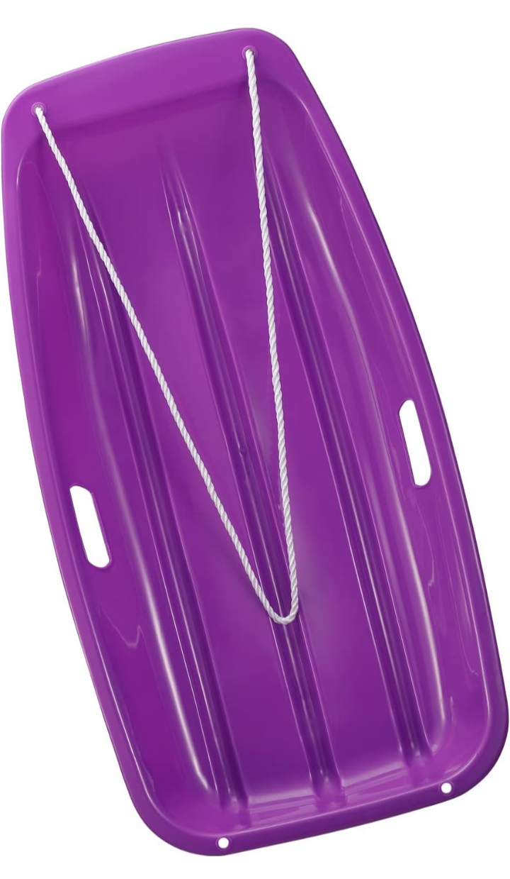 Teyssor 35'' Snow Sled Plastic Toboggan with Pull Rope for Kids. Purple.