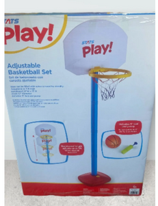 Stats play adjustable basketball set includes 5 ball and pump.