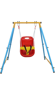 KLB Sport Baby Toddler Indoor/Outdoor Metal Swing Set (Blue, Red, Yellow)