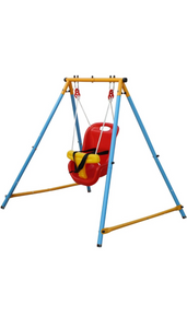 KLB Sport Baby Toddler Indoor/Outdoor Metal Swing Set (Blue, Red, Yellow)