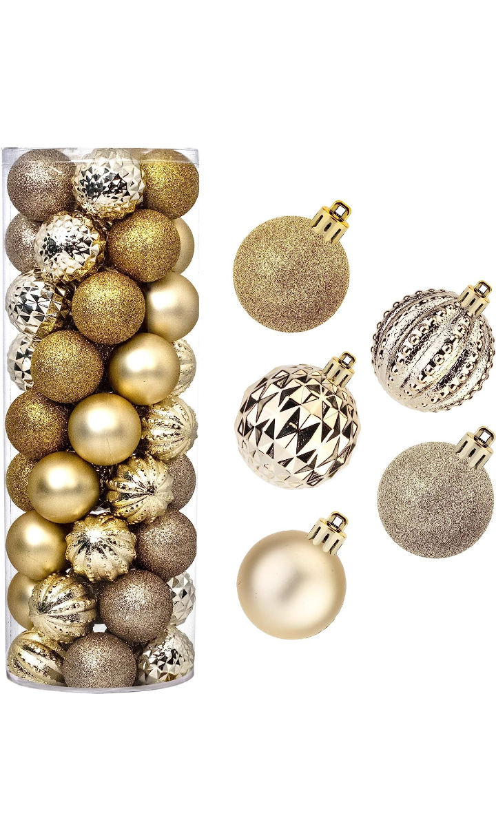 45Pcs 6cm/2.36inch Christmas Balls Glitter Christmas Tree Ornaments Hanging Christmas Home Decorations for Home House Bar Party(Platinum/Gold)
