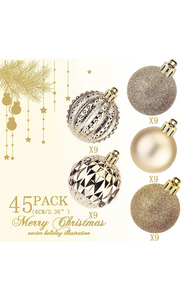 45Pcs 6cm/2.36inch Christmas Balls Glitter Christmas Tree Ornaments Hanging Christmas Home Decorations for Home House Bar Party(Platinum/Gold)