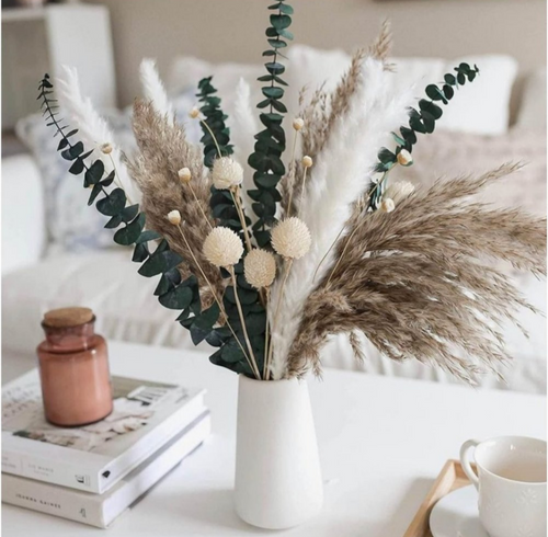 Dried pampas grass premium dried bouguet with natural dried pampas for boho home decor and wedding deco (white & green)