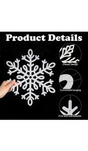 10 Pieces Large Snowflakes Ornaments 12'' Glittered Snowflakes Decorations Christmas Hanging Snowflake Decorations for Winter Christmas Tree Decorations Craft Snowflakes (White)